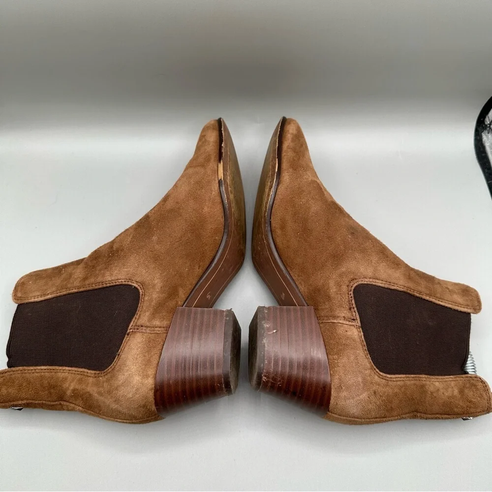 Sam Edelman Reesa Brown Suede Pointed Toe Block Heel Chelsea Boot Size 6.5